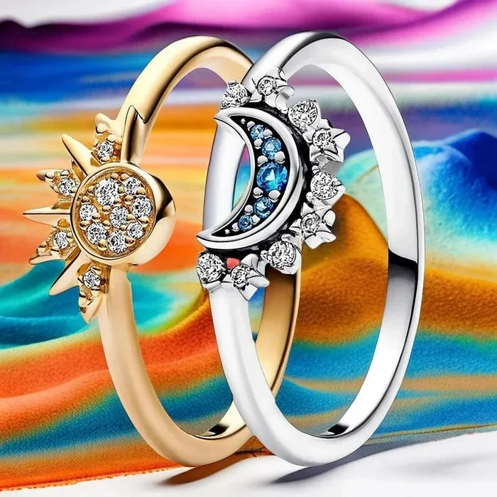 Celestial sparkling moon and sun rings