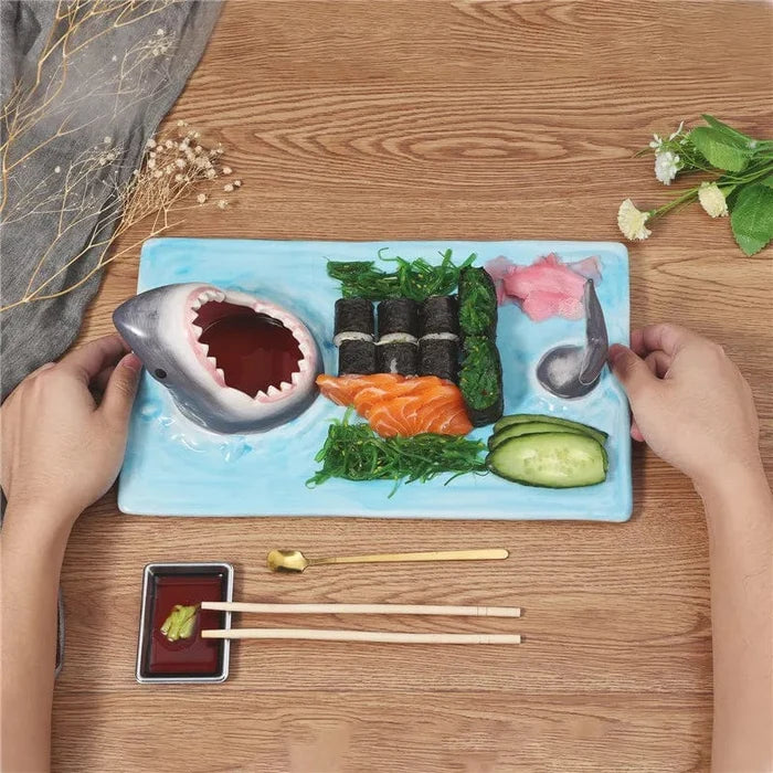 Ceramic shark shaped sushi serving plate