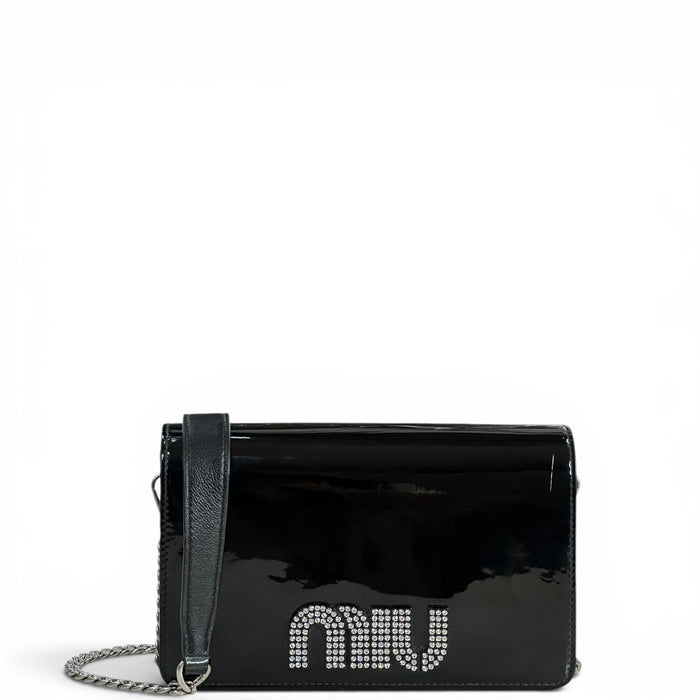 Miu Miu Chain Wallet Black Patent Leather