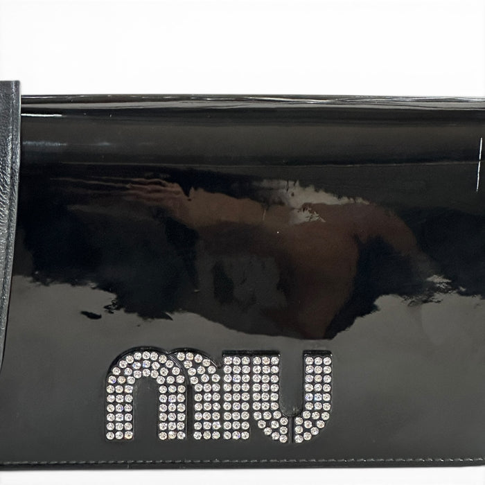 Miu Miu Chain Wallet Black Patent Leather