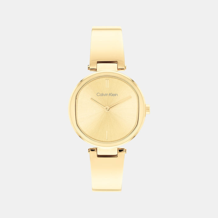 Ck Elevated Women Quartz Gold Dial Analog Stainless Steel Watch 25200309