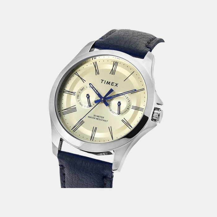 Classics Men Quartz Beige Dial Analog Leather Watch TW000X127