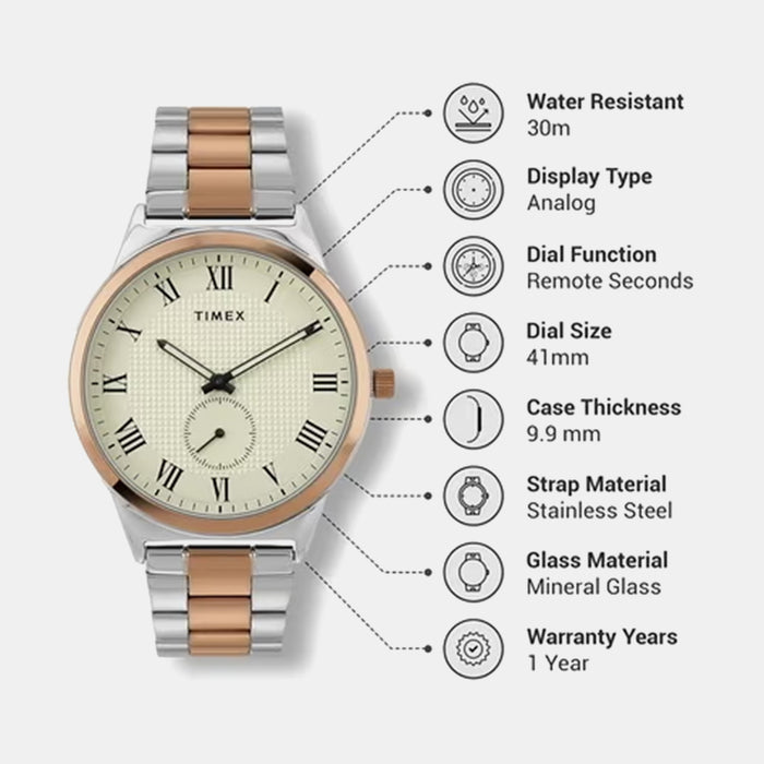 Classics Men Quartz Beige Dial Analog Stainless Steel Watch TWTG10008