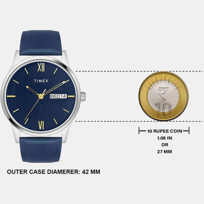 Classics Men Quartz Blue Dial Analog Leather Watch TW0TG8310