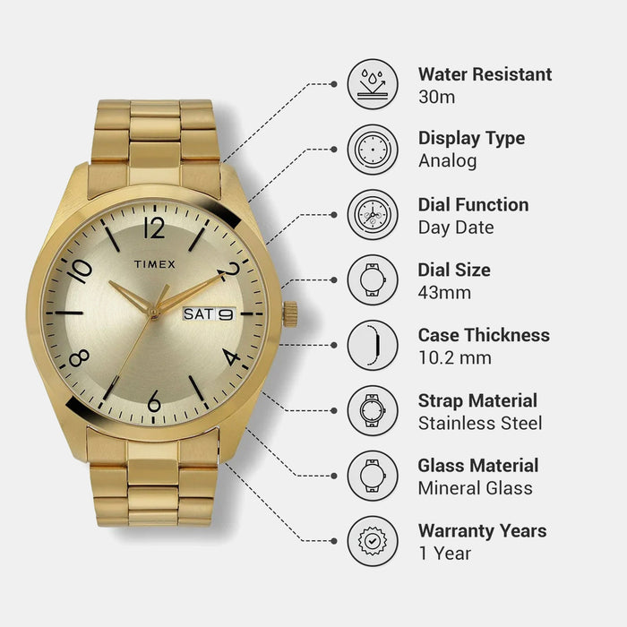 Classics Men Quartz Champagne Dial Analog Stainless Steel Watch TWTG10403