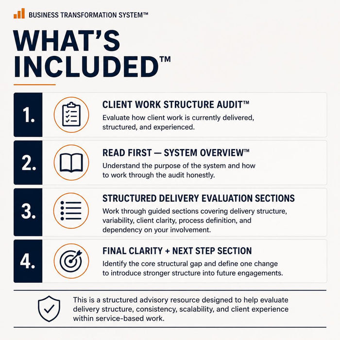 Client Work Structure Audit™ | Coaching Business System | Client Delivery Evaluation Tool | Consultant & Service Provider Resource | BTS™