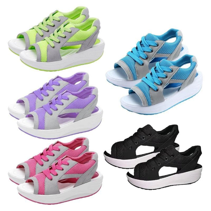 Contrast cutout lace-up platform sandals