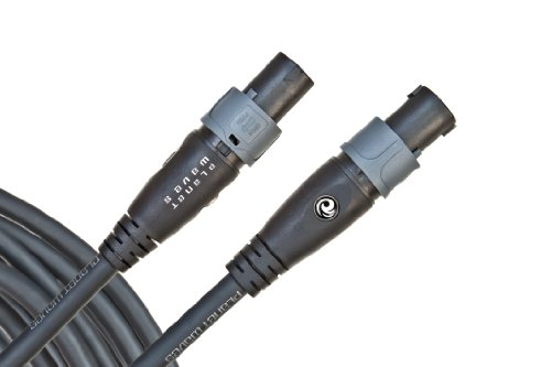 Black speaker cable with molded connector ends, close-up view of two plugs