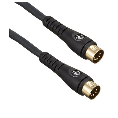 Two black MIDI cables with gold 5-pin DIN male connectors