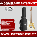 White electric guitar with roasted maple fingerboard and gigbag
