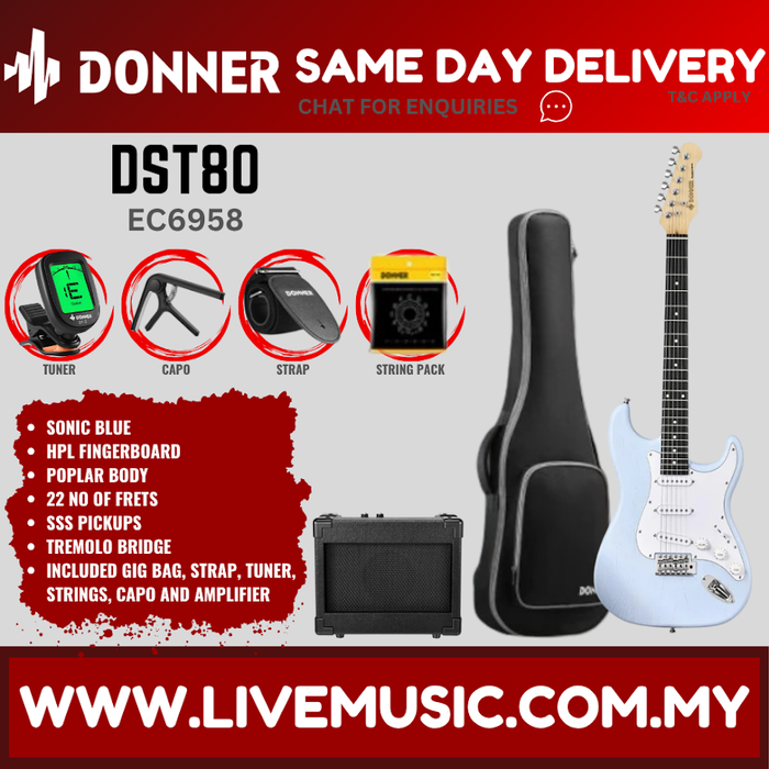 Sonic blue electric guitar with gigbag, HPL fingerboard, 22 frets, tremolo bridge