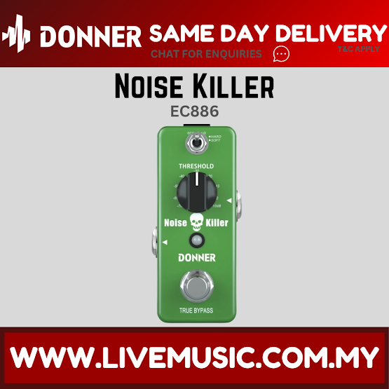 Donner Noise Killer EC886 noise gate guitar pedal, green with knobs and footswitch