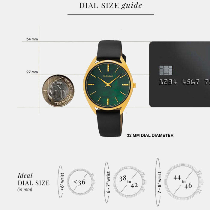 Dress Women Quartz Green Dial Analog Leather Watch SWR080P1