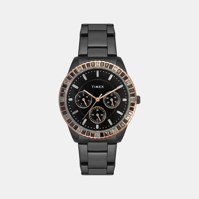 E Class Women Quartz Black Dial Multi-Function Stainless Steel Watch TWEL16803