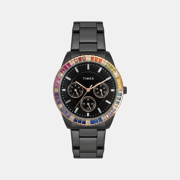 E Class Women Quartz Black Dial Multi-Function Stainless Steel Watch TWEL16804