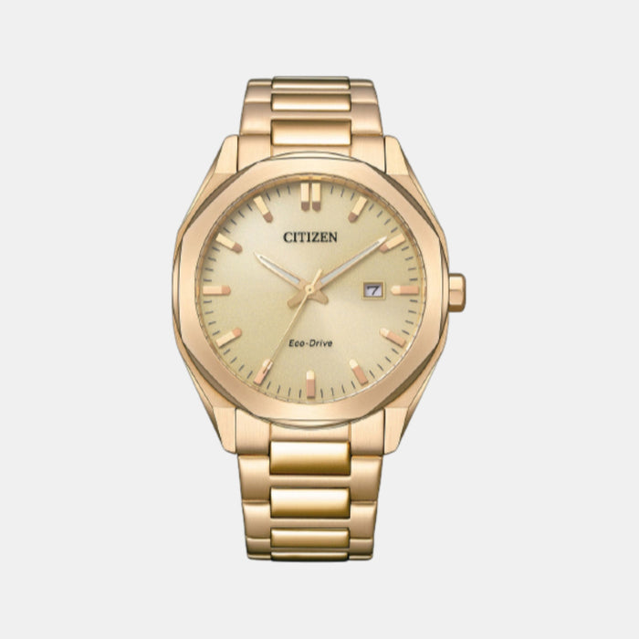 Eco-Drive Men Quartz Champagne Dial Analog Stainless Steel Watch BM7603-82P
