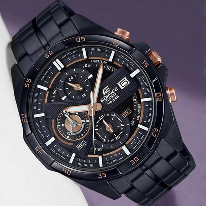 Edifice Men Quartz Black Dial Chronograph Stainless Steel Watch EX493
