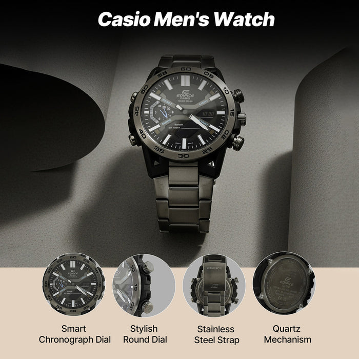 Edifice Men Solar Black Dial Analog-Digital Stainless Steel Watch ED565