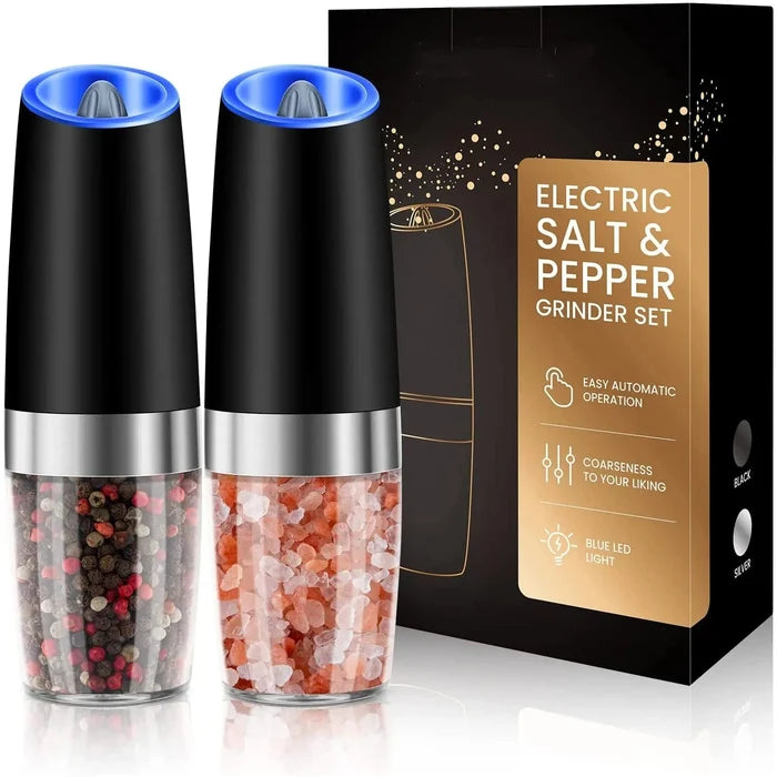 Electric LED stainless steel salt and pepper grinder set
