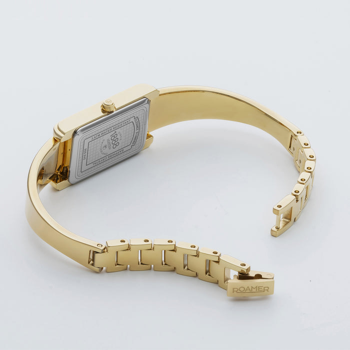 Elegance Diamond Women Quartz Gold Dial Analog Stainless Steel Watch 866845 48 35 20