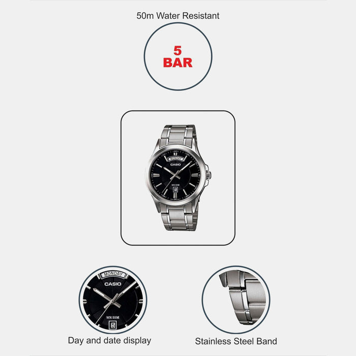 Enticer Men Quartz Black Dial Analog Stainless Steel Watch A840