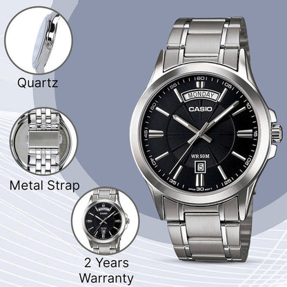 Enticer Men Quartz Black Dial Analog Stainless Steel Watch A840