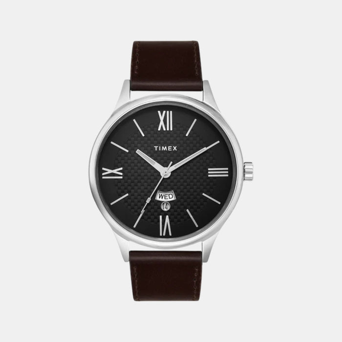 Fashion Men Quartz Black Dial Analog Leather Watch TWEG18426