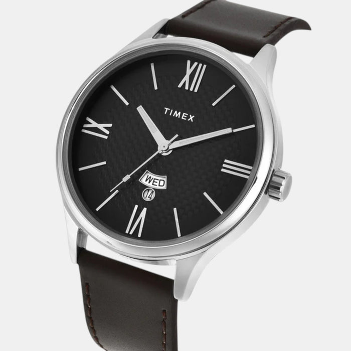 Fashion Men Quartz Black Dial Analog Leather Watch TWEG18426