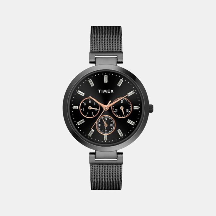 Fashion Women Quartz Black Dial Multi-Function Stainless Steel Watch TW000X243