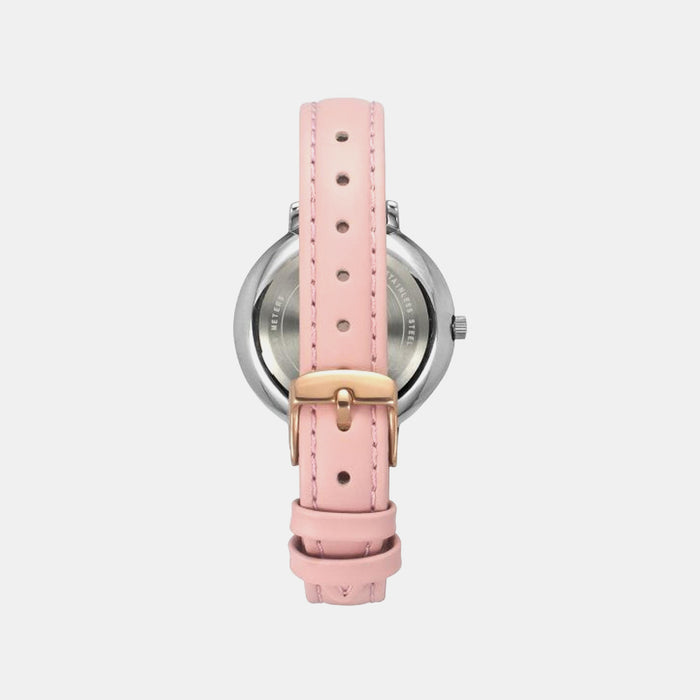 Fashion Women Quartz Pink Dial Analog Leather Watch TWEL14707