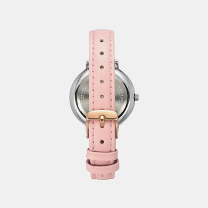 Fashion Women Quartz Pink Dial Analog Leather Watch TWEL14707