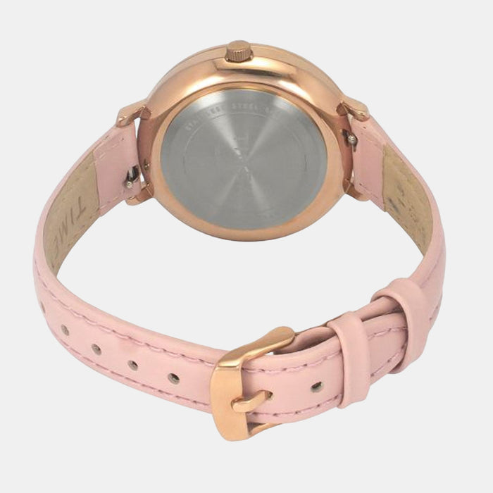Fashion Women Quartz Pink Dial Analog Leather Watch TWEL14707