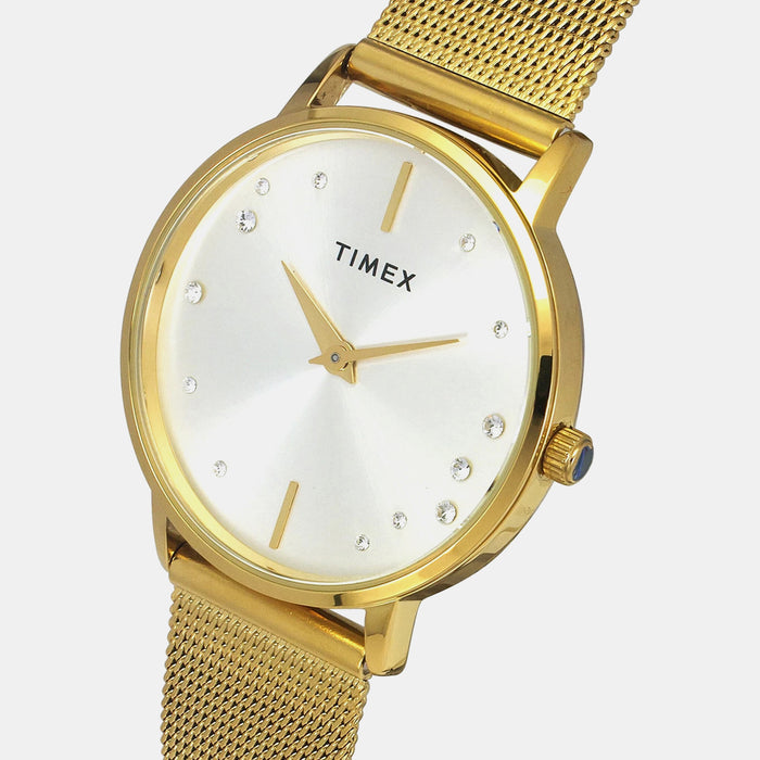 Fashion Women Quartz Silver Dial Analog Stainless Steel Watch TWEL15601