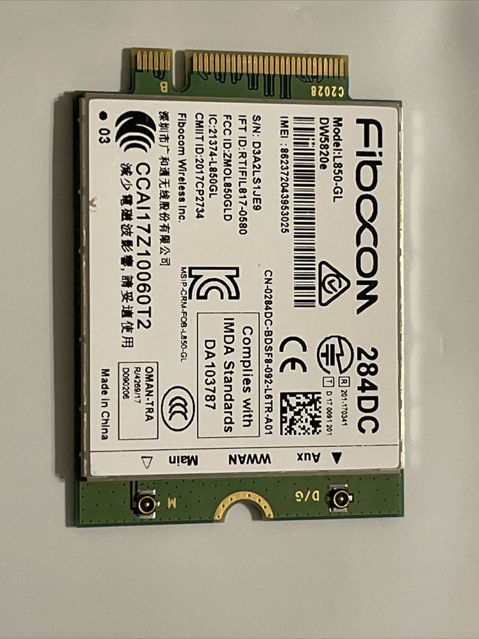 Fibocom L850-GL LTE/WCDMA 4G WWAN Card Module A02 DW5820e 284DC