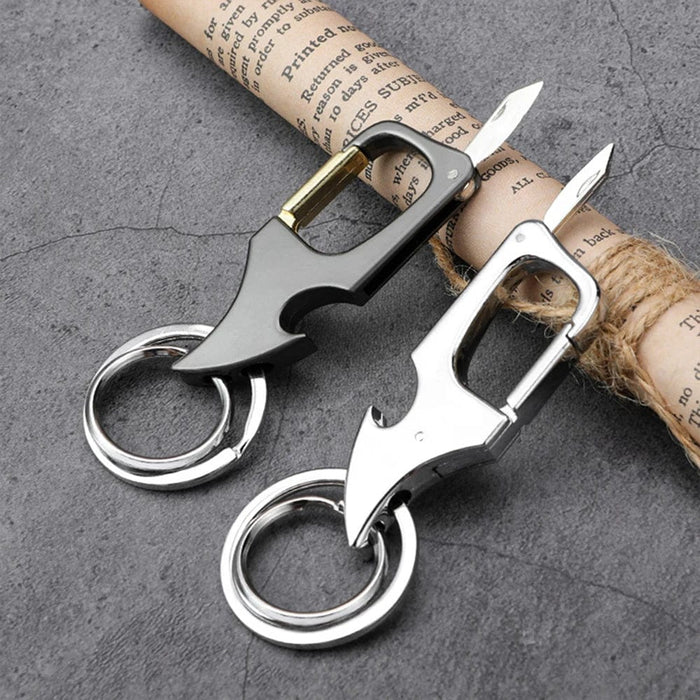 Foldable mini knife and bottle opener keychain