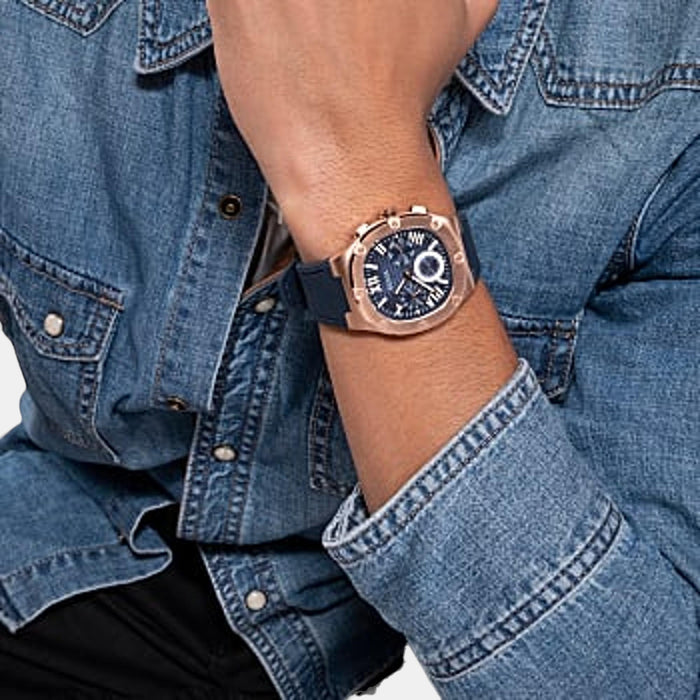 Gd Headline Men Quartz Blue Dial Multi-Function Silicone Watch Gw0571G2