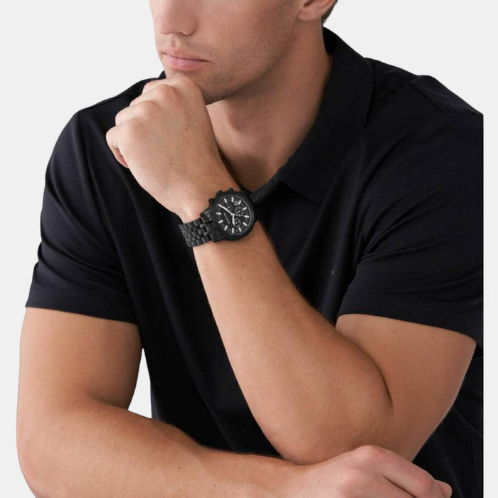 Hutton Men Quartz Black Dial Chronograph Stainless Steel Watch MK9089