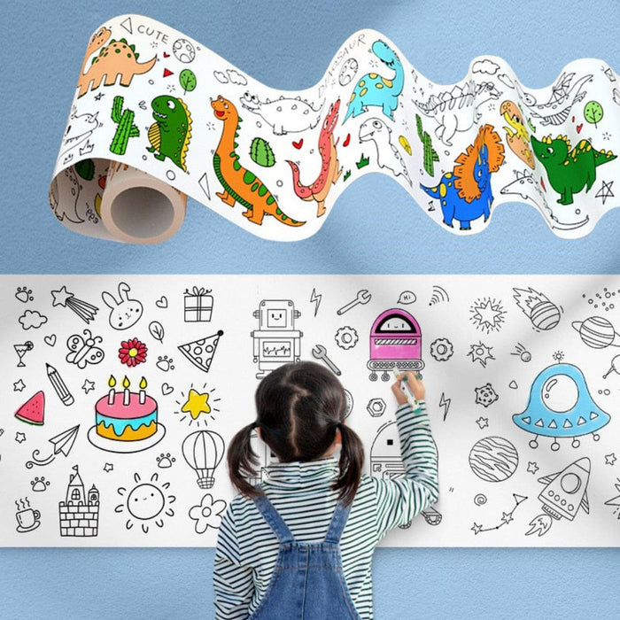 Kids sticky wall coloring drawing paper roll set