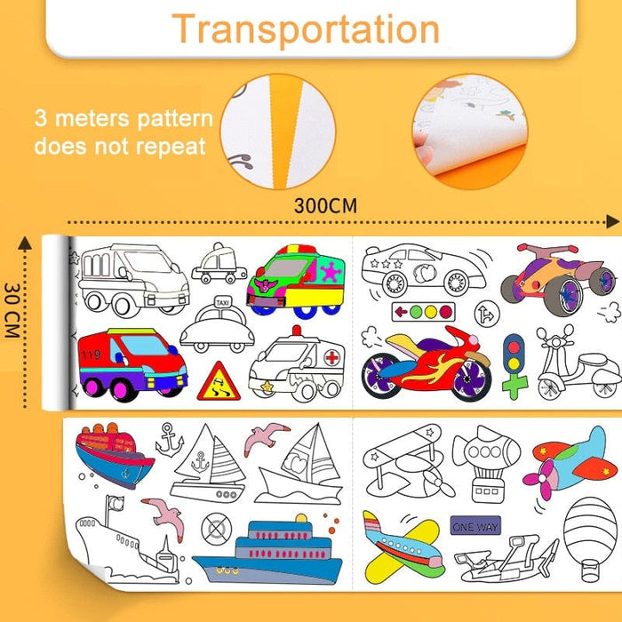 SearchFindOrder China / Transportation Children's Drawing Roll Sticky Color Filling Paper Graffiti Scroll Coloring Paper Roll for Kids DIY Painting Educational Toys
