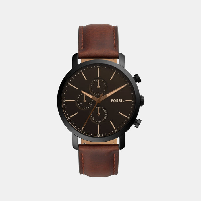 Luther Men Quartz Black Dial Chronograph Leather Watch BQ2461