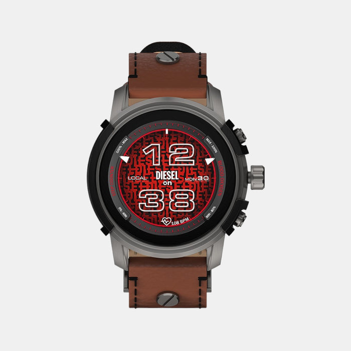 Male Black Digital Griffed Leather Smart Watch DZT2043