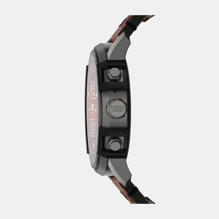 Men Automatic Black Dial Digital Leather Watch DZT2043