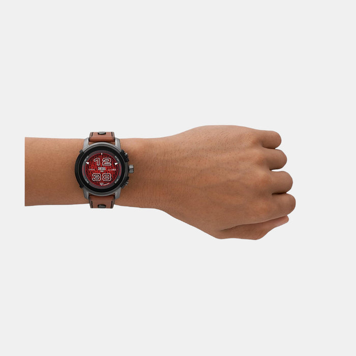 Men Automatic Black Dial Digital Leather Watch DZT2043