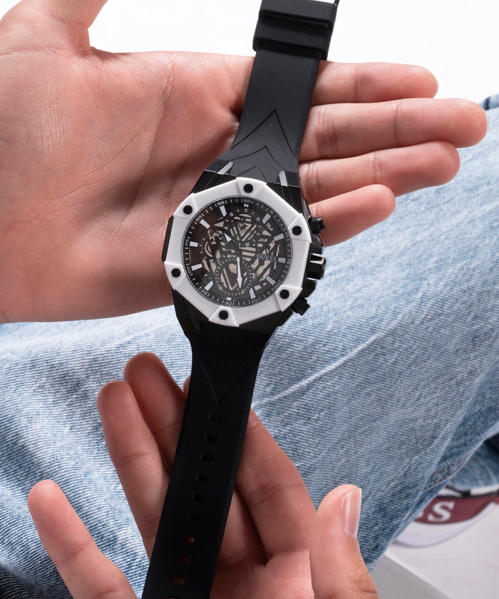 Men Quartz Black Dial Chronograph Silicone Watch GW0579G1