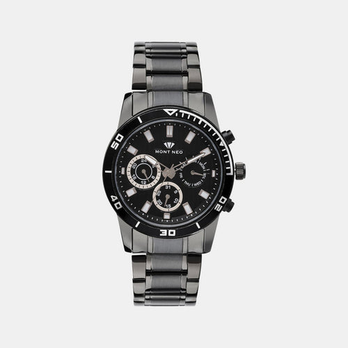 Men Quartz Black Dial Chronograph Stainless Steel Watch 1036C-M4404