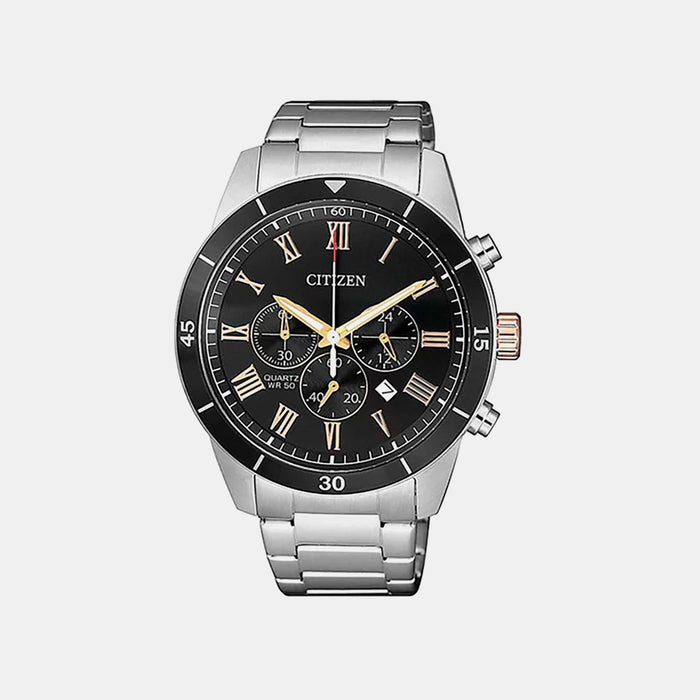 Men Quartz Black Dial Chronograph Stainless Steel Watch AN8168-51H