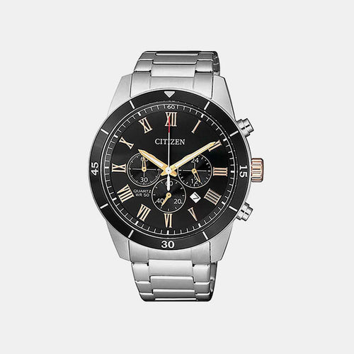 Men Quartz Black Dial Chronograph Stainless Steel Watch AN8168-51H