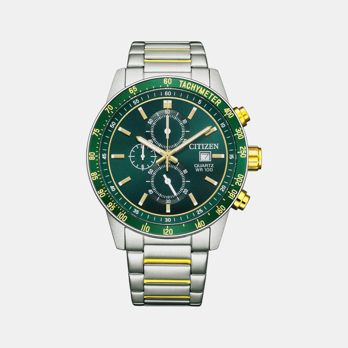 Men Quartz Green Dial Chronograph Stainless Steel Watch AN3689-55X