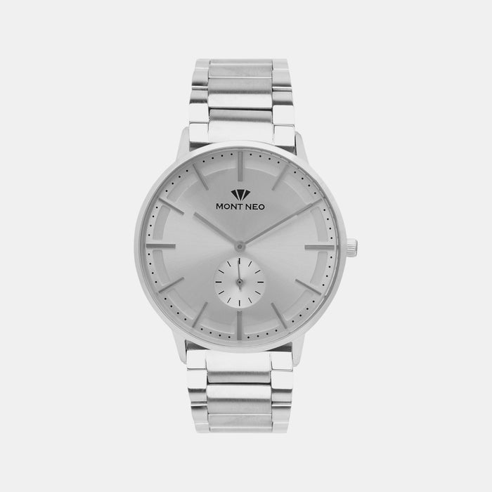 Men Quartz Silver Dial Analog Stainless Steel Watch 7009E-M1103
