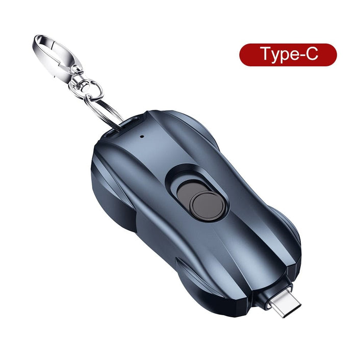 SearchFindOrder Black-Type-C / China Portable 1500mAh Compact Power Bank Keychain Charger for iPhone & Samsung